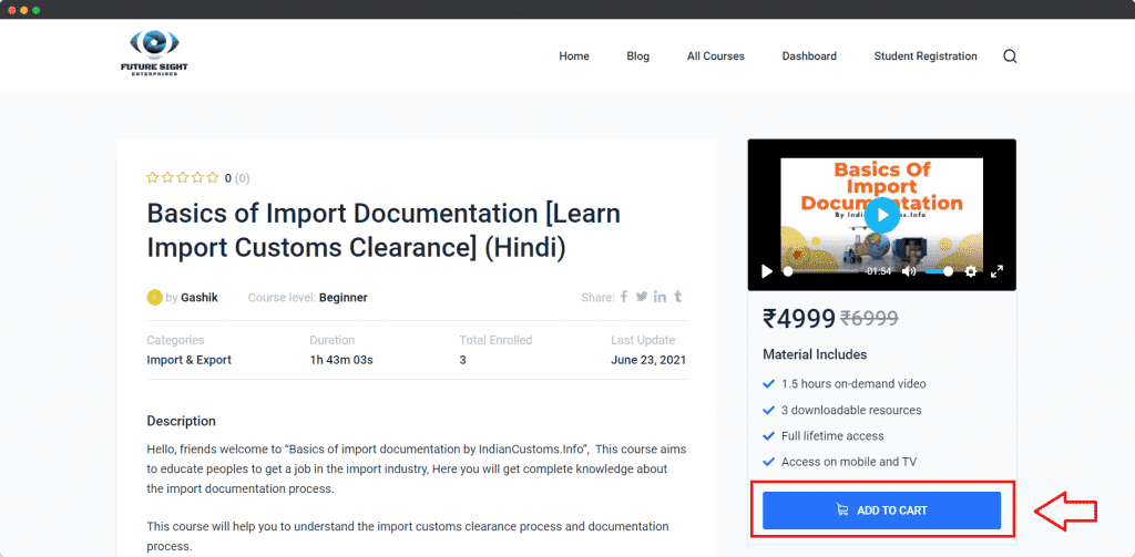 Import documentation course page