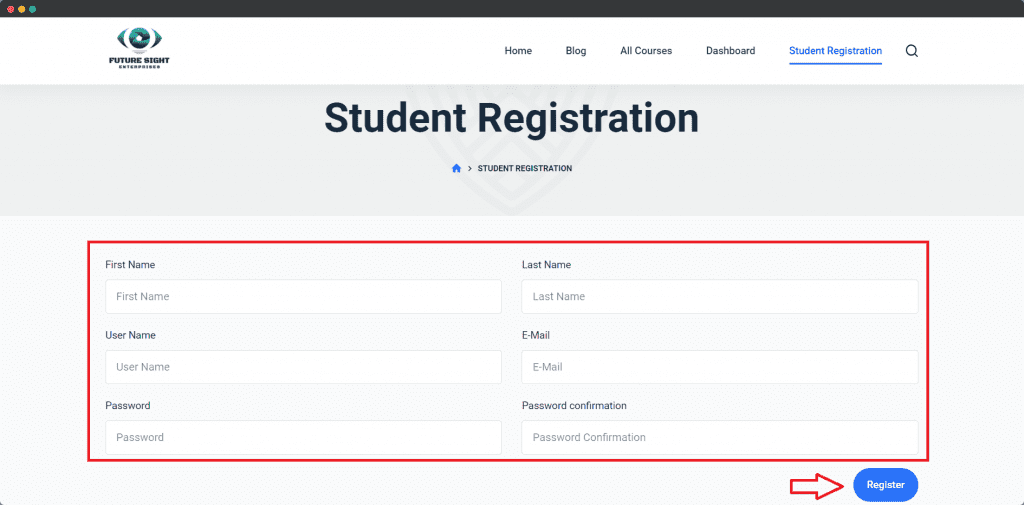 Student Registration page